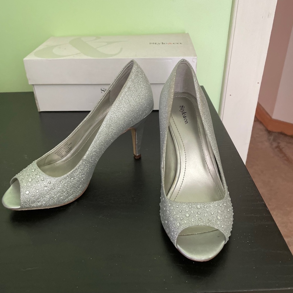 Silver Peep Toe Heels